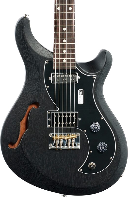 PRS Paul Reed Smith S2 Vela Semi-Hollow Satin Electric Guitar (with Gig Bag), Charcoal, Body Straight Front
