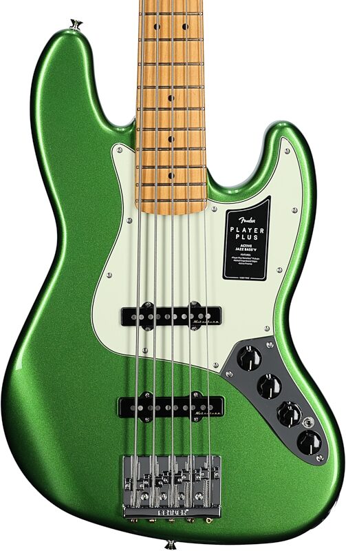 Fender Player Plus V Jazz Electric Bass, Maple Fingerboard (with Gig Bag), Cosmic Jade, Body Straight Front