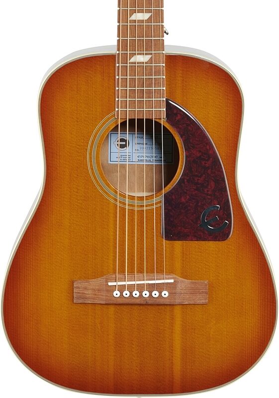 Epiphone Lil Tex Travel Acoustic-Electric Guitar (with Gig Bag), Faded Cherry, Body Straight Front