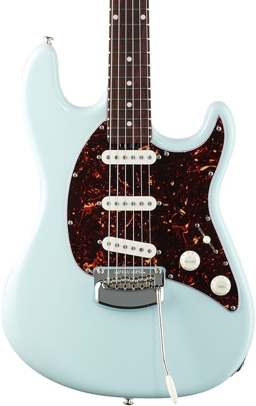 Ernie Ball Music Man Cutlass SSS Tremolo Electric Guitar, Rosewood Fingerboard (with Case), Powder Blue, Body Straight Front
