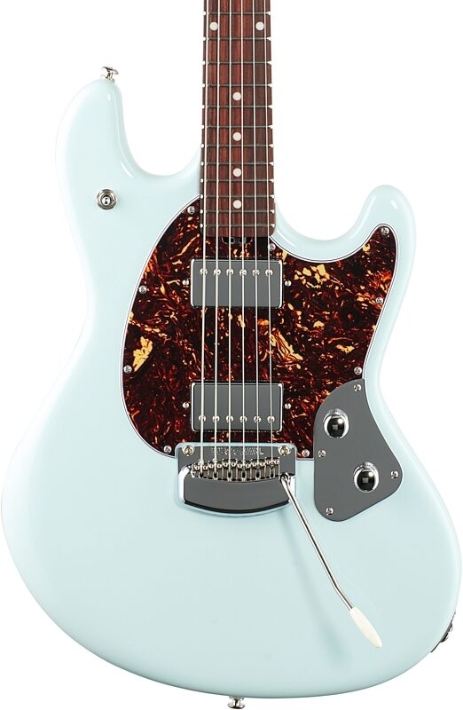 Ernie Ball Music Man StingRay HH Tremolo Electric Guitar, Rosewood Fingerboard (with Case), Powder Blue, Body Straight Front