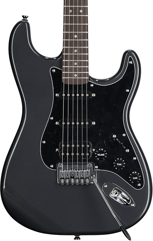 Squier Affinity Strat HSS Electric Guitar Pack, Maple Fingerboard, Charcoal Frost Metallic, Body Straight Front