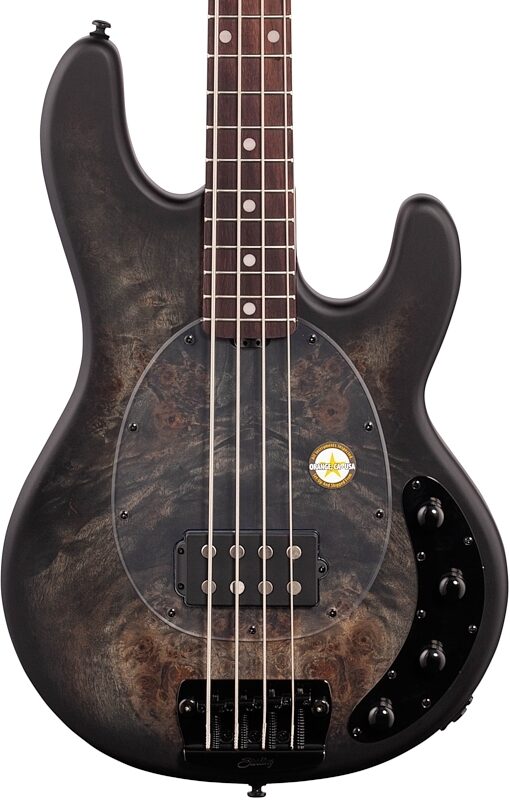 Sterling by Music Man StingRay Ray34PB Electric Bass (with Gig Bag), Transparent Black Satin, Body Straight Front