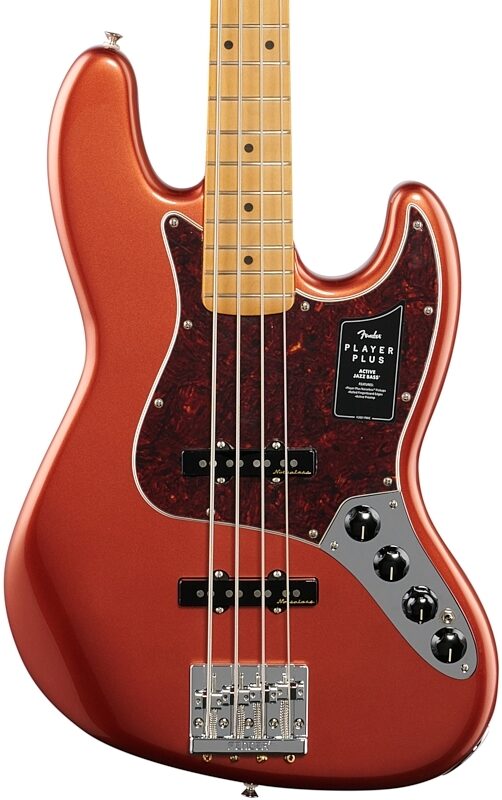 Fender Player Plus Jazz Electric Bass, Maple Fingerboard (with Gig Bag), Aged Candy Apple Red, Body Straight Front