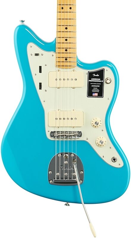 Fender American Pro II Jazzmaster Electric Guitar, Maple Fingerboard (with Case), Miami Blue, Body Straight Front