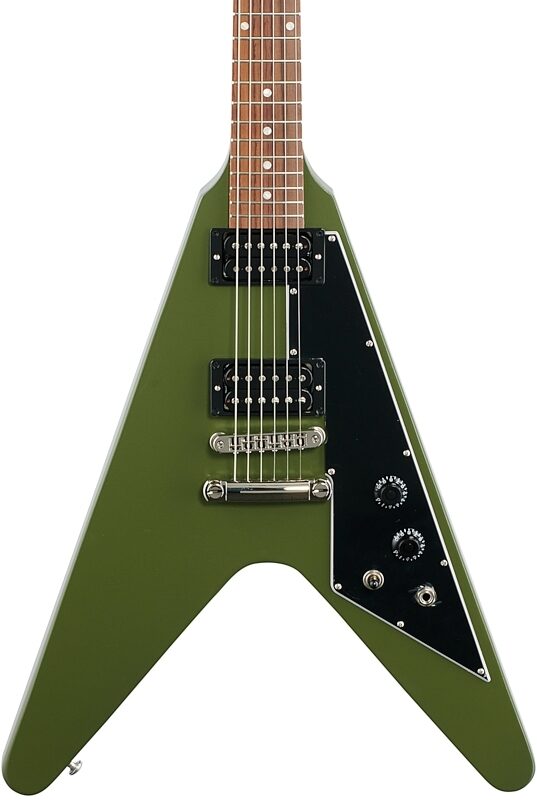 Gibson Exclusive Flying V Tribute Electric Guitar (with Case), Olive Drab, Body Straight Front