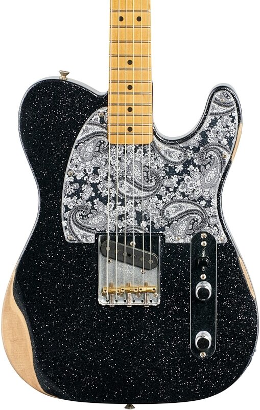 Fender Brad Paisley Road Worn Esquire Electric Guitar (with Gig Bag), Black Sparkle, Body Straight Front