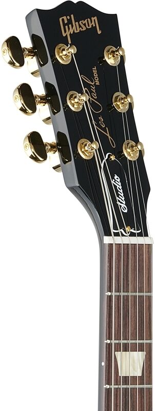 Gibson Exclusive Les Paul Studio Electric Guitar (with Soft Case), Ebony with Gold Hardware, Headstock Left Front
