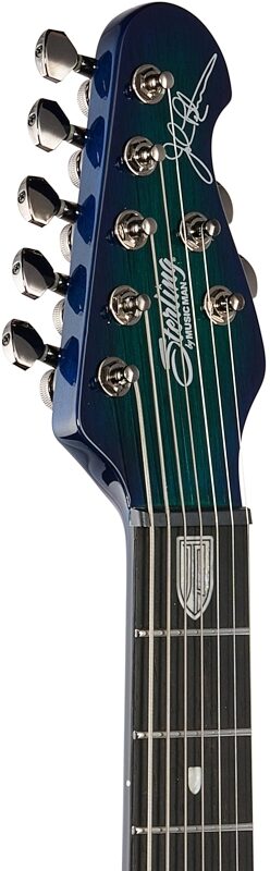 Sterling by Music Man Majesty 207 QM Electric Guitar, 7-String (with Gig Bag), Cerulean Par, Headstock Left Front