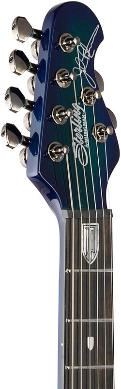Sterling by Music Man Majesty X DiMarzio QM Electric Guitar (with Gig Bag), Cerulean Par, Headstock Left Front