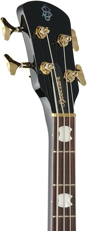Spector Euro4 Classic Bass Guitar (with Bag), Solid Black Gloss, Headstock Left Front