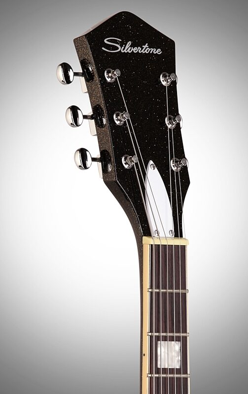 Silvertone Classic 1423 Jupiter Electric Guitar, Blackgold Metallic, Headstock Left Front