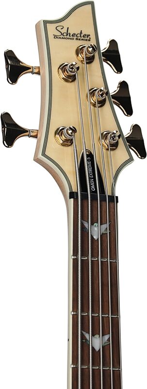 Schecter Omen Extreme-5 5-String Electric Bass, Gloss Natural, Headstock Left Front