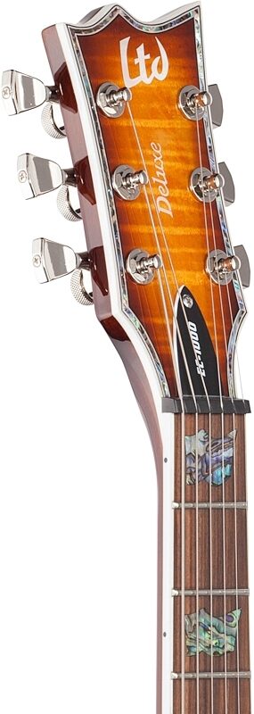 ESP LTD EC-1000 Deluxe Series, Seymour Duncan Electric Guitar, Amber Sunburst, Headstock Left Front