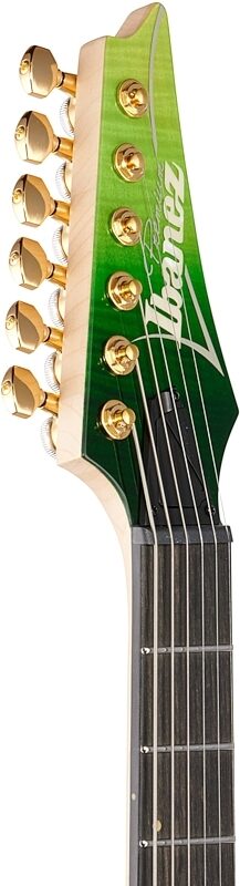 Ibanez Luke Hoskins LHM1 Electric Guitar (with Gig Bag), Transparent Green, Headstock Left Front