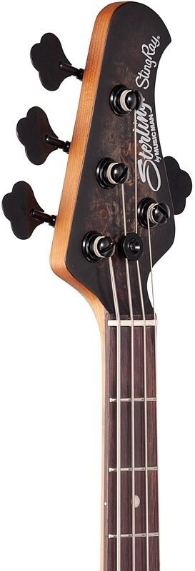 Sterling by Music Man StingRay Ray34PB Electric Bass (with Gig Bag), Transparent Black Satin, Headstock Left Front