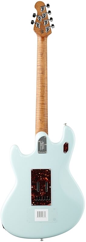Ernie Ball Music Man StingRay HH Tremolo Electric Guitar, Rosewood Fingerboard (with Case), Powder Blue, Full Straight Back