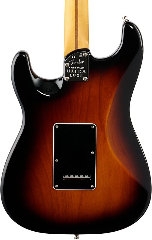 Fender American Ultra Luxe Stratocaster Electric Guitar, Maple Fingerboard (with Case), 2-Color Sunburst, Body Straight Back