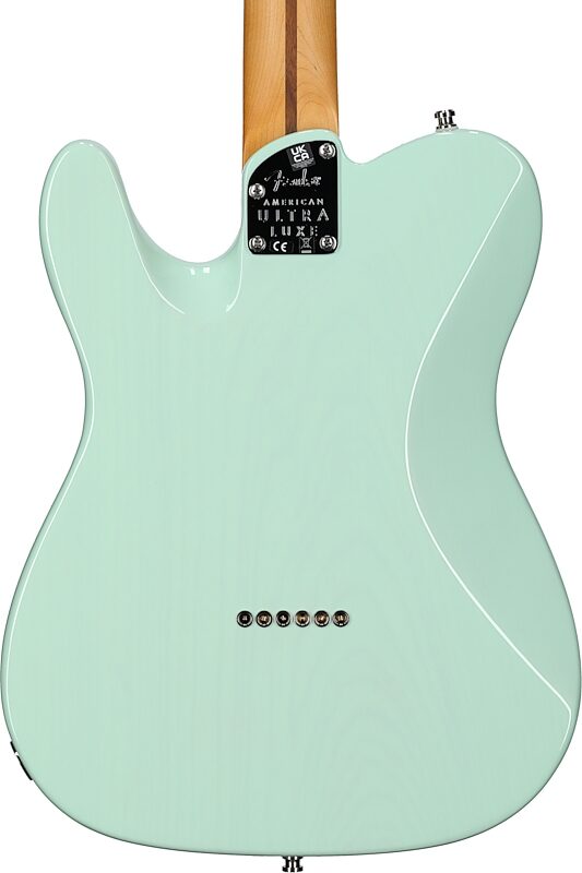 Fender American Ultra Luxe Telecaster Electric Guitar (with Case), Transparent Surf Green, Body Straight Back