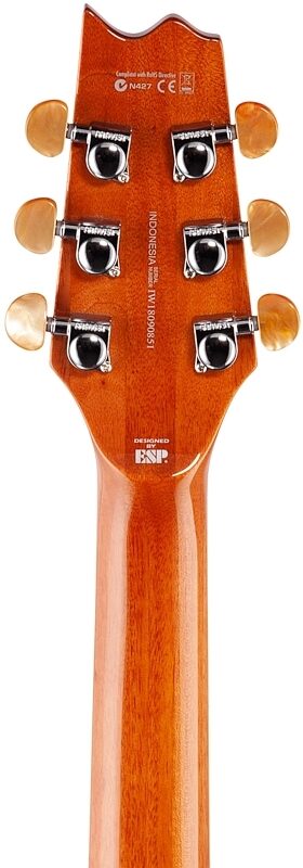 ESP LTD TL-6QM Acoustic-Electric Thinline Electric Guitar, Tiger Eye, Headstock Straight Back
