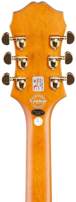 Epiphone Broadway Hollowbody Electric Guitar, Vintage Natural, Headstock Straight Back