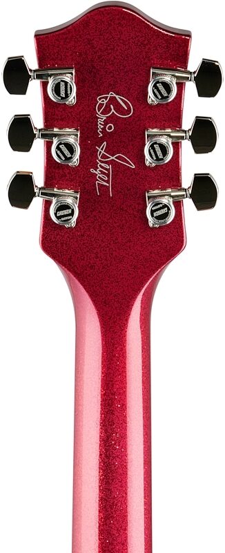 Gretsch G6120T-HR Brian Setzer Signature Hot Rod Hollow Body with Bigsby (with Case), Magenta Sparkle, Headstock Straight Back