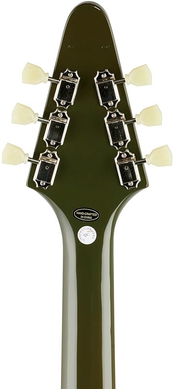 Epiphone Exclusive Flying V Electric Guitar, Olive Drab Green, Headstock Straight Back