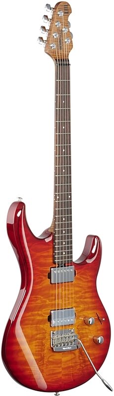 Ernie Ball Music Man Luke 3 HH Electric Guitar (with Case), Cherry Burst Quilt, Serial Number G99128, Body Left Front
