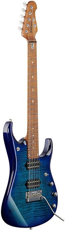 Ernie Ball Music Man Petrucci JP157 Electric Guitar (with Case), Cerulean Par Flame, Serial Number F94773, Body Left Front