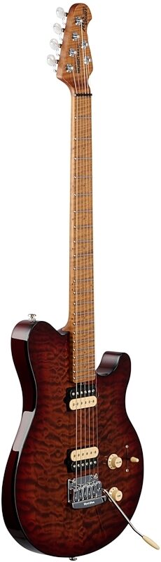 Ernie Ball Music Man Axis Super Sport HH Tremolo Electric Guitar (with Case), Roasted Amber Quilt, Serial Number H00681, Body Left Front