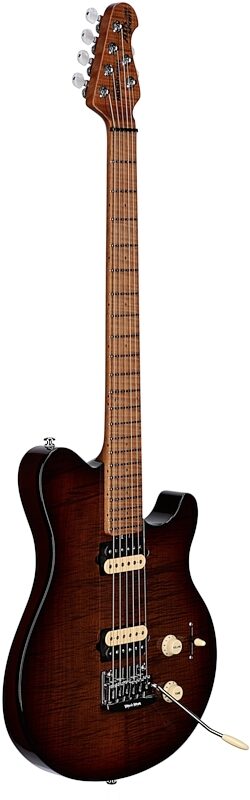 Ernie Ball Music Man Axis Super Sport HH Tremolo Electric Guitar (with Case), Roasted Amber Flame, Serial Number G98244, Body Left Front