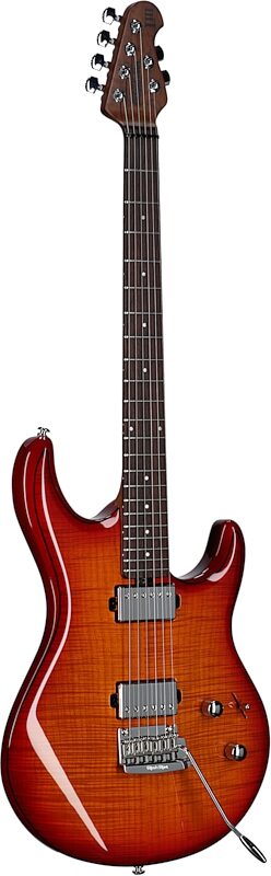 Ernie Ball Music Man Luke 3 HH Electric Guitar (with Case), Cherry Burst Flame, Serial Number H03118, Body Left Front