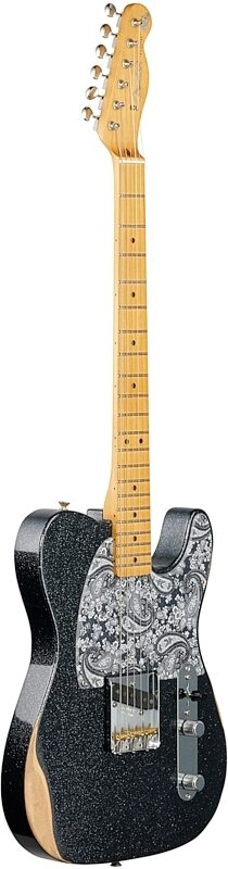 Fender Brad Paisley Road Worn Esquire Electric Guitar (with Gig Bag), Black Sparkle, Body Left Front