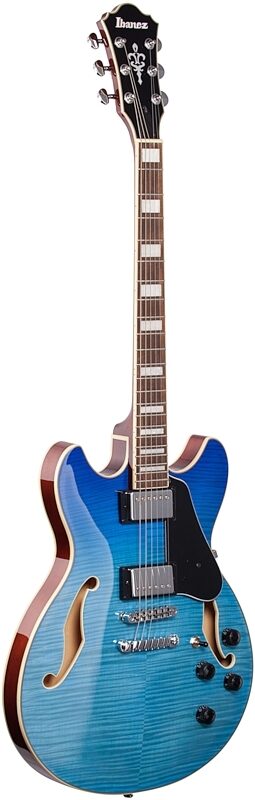 Ibanez AS73FM Artcore Semi-Hollowbody Electric Guitar, Azure Blue Gradation, Body Left Front