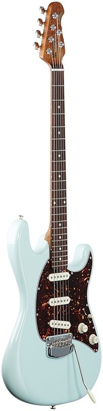 Ernie Ball Music Man Cutlass SSS Tremolo Electric Guitar, Rosewood Fingerboard (with Case), Powder Blue, Body Left Front