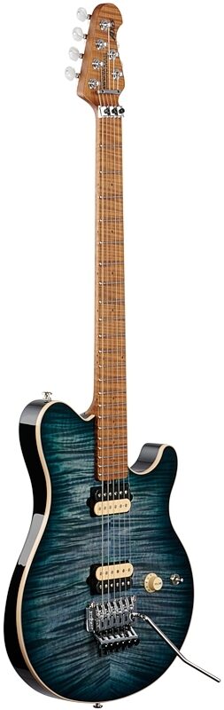Ernie Ball Music Man Axis Electric Guitar (with Case), Yucatan Blue Flame, Body Left Front