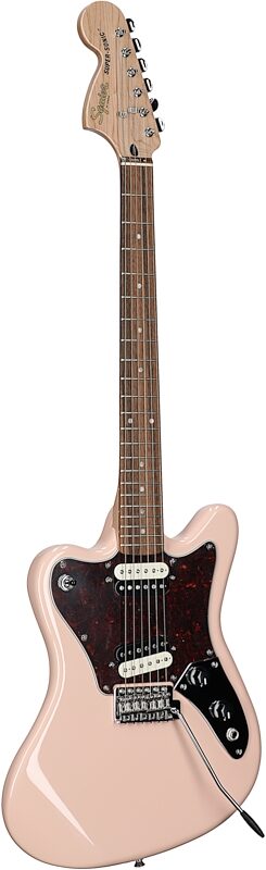 Squier Paranormal Super-Sonic Electric Guitar, with Laurel Fingerboard, Shell Pink, Body Left Front