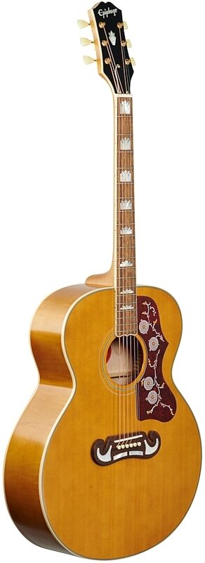 Epiphone J-200 Jumbo Acoustic-Electric Guitar, Aged Natural Antique, Body Left Front