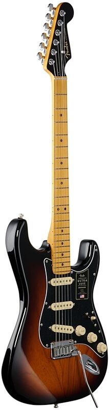 Fender American Ultra Luxe Stratocaster Electric Guitar, Maple Fingerboard (with Case), 2-Color Sunburst, Body Left Front