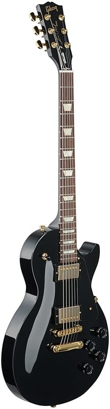 Gibson Exclusive Les Paul Studio Electric Guitar (with Soft Case), Ebony with Gold Hardware, Body Left Front