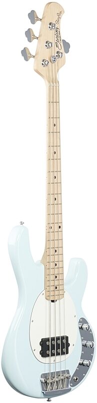 Sterling StingRay Short Scale Electric Bass, Daphne Blue with Maple Fretboard, Body Left Front