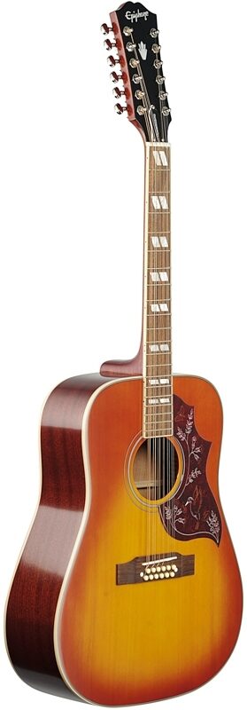 Epiphone Hummingbird 12-String Acoustic-Electric Guitar, Aged Cherry Sunburst, Body Left Front