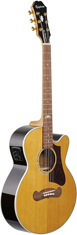 Epiphone J-200 EC Studio Parlor Acoustic-Electric Guitar, Vintage Natural, Body Left Front