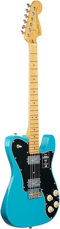 Fender American Pro II Telecaster Deluxe Electric Guitar, Maple Fingerboard (with Case), Miami Blue, Body Left Front