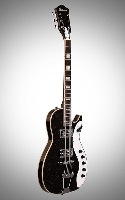 Silvertone Classic 1423 Jupiter Electric Guitar, Blackgold Metallic, Body Left Front