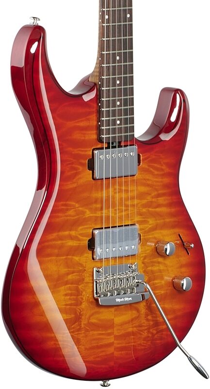 Ernie Ball Music Man Luke 3 HH Electric Guitar (with Case), Cherry Burst Quilt, Serial Number G99128, Full Left Front