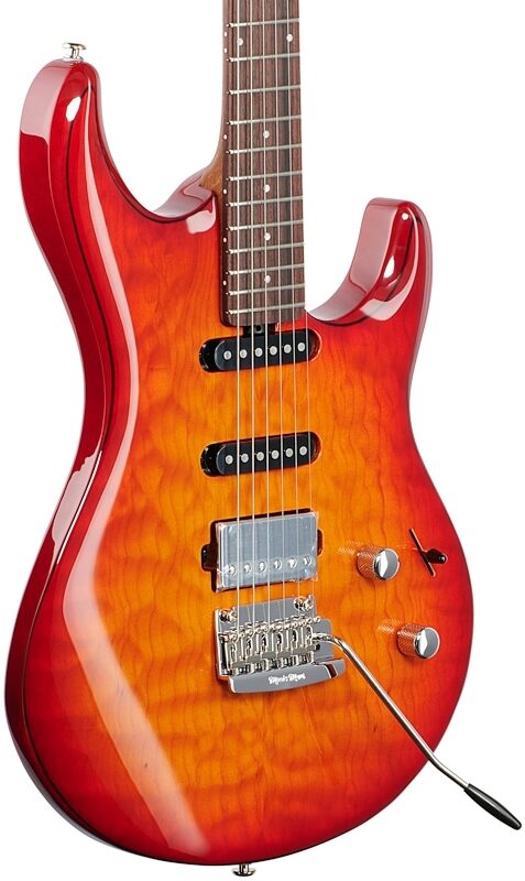 Music Man Luke 3 HSS Electric Guitar (with Case), Cherry Burst Quilt, Serial Number G99297, Full Left Front
