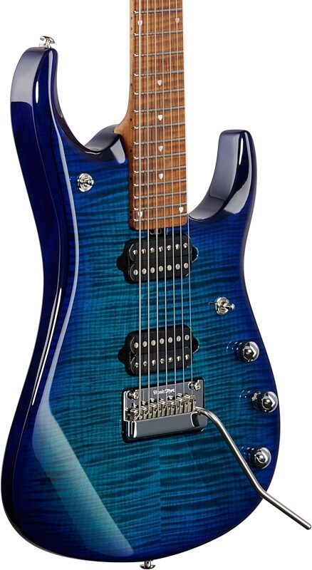 Ernie Ball Music Man Petrucci JP157 Electric Guitar (with Case), Cerulean Par Flame, Serial Number F94773, Full Left Front