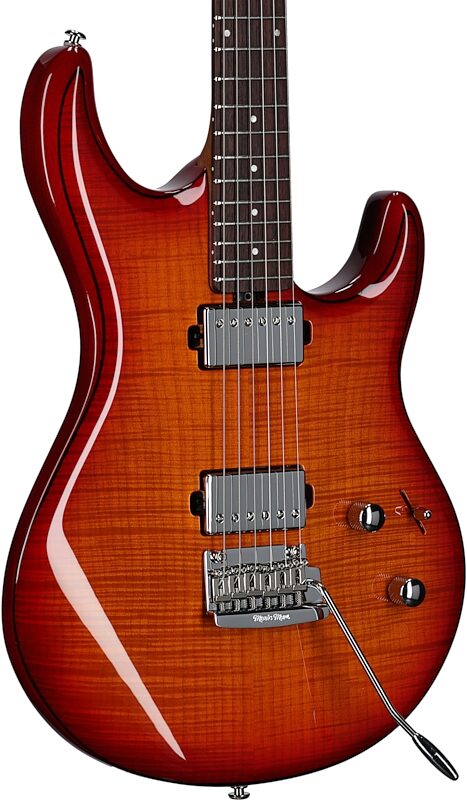 Ernie Ball Music Man Luke 3 HH Electric Guitar (with Case), Cherry Burst Flame, Serial Number H03118, Full Left Front