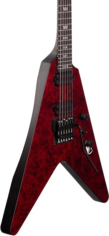 Schecter V-1 FR Apocalypse Red Reign Electric Guitar, Red Reign, Full Left Front